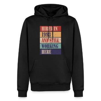 Hired in 1993 and still working here - Men’s Premium Organic Hoodie - black - Front - Nico (187cm)