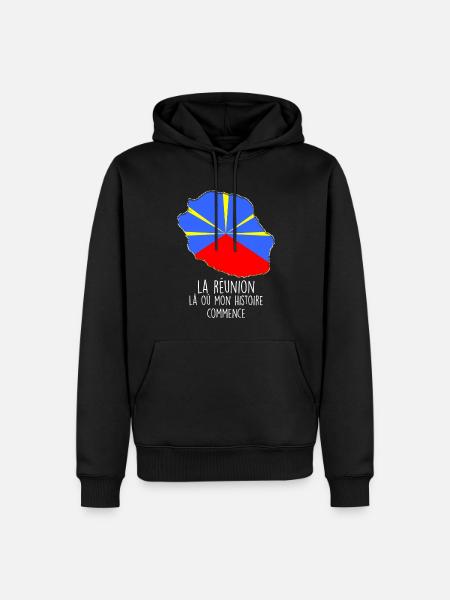 La Reunion Mon histoire Ma Passion Mon Drapeau - Sweat à capuche Premium bio Homme - noir