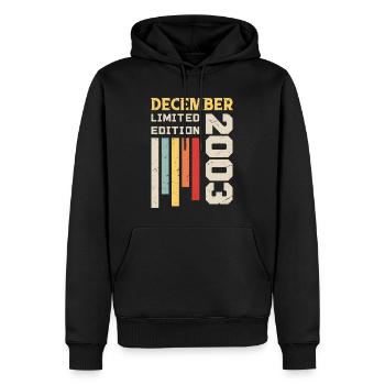 Décembre 2003 - Cadeau anniversaire Décembre 2003 - Sweat à capuche Premium bio Homme - noir - Devant - Nico (187cm)