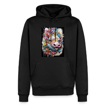 [] Aventure du sanglier rose - Sweat à capuche Premium bio Homme - noir - Devant - Nico (187cm)