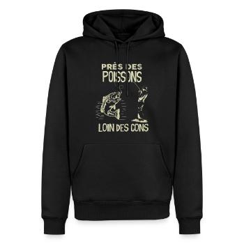Près de Poissons Loin Des Cons Pêcheur Humour - Sweat à capuche Premium bio Homme - noir - Devant - Nico (187cm)