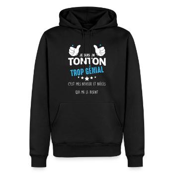 Tonton Neveux Et Nièces Cadeau Oncle - Sweat à capuche Premium bio Homme - noir - Devant - Nico (187cm)