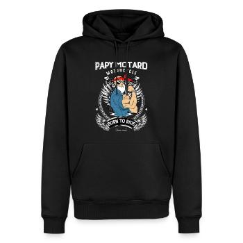 Papy Motard Barbu Vintage Et Drôle - Sweat à capuche Premium bio Homme - noir - Devant - Nico (187cm)