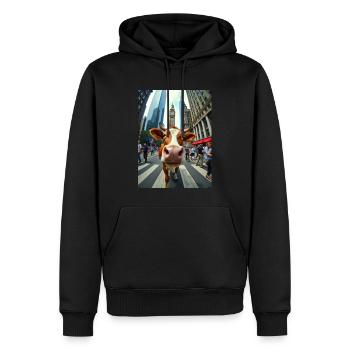 Selfie de vache drôle dans la ville - Sweat à capuche Premium bio Homme - noir - Devant - Nico (187cm)