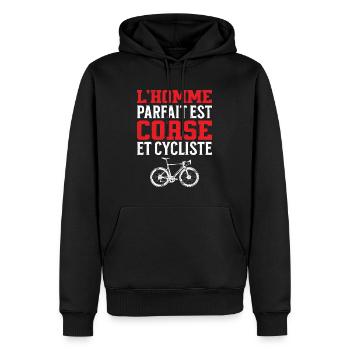 L'Homme Parfait Est Corse Cycliste - Sweat à capuche Premium bio Homme - noir - Devant - Nico (187cm)