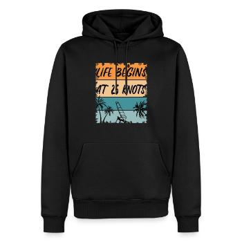 Life begins at 25 Knots - Windsurfen Windsurfing - Männer Premium Bio Hoodie - Schwarz - Vorne - Nico (187cm)