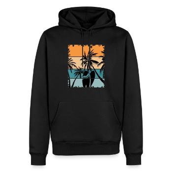 Retro Vintage Palmen und Surfen - Strand Surfer - Männer Premium Bio Hoodie - Schwarz - Vorne - Nico (187cm)