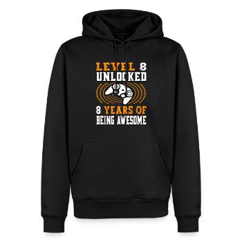 Level 8 unlocked 8 years old - 8 birthday orange - Men’s Premium Organic Hoodie - black - Front - Nico (187cm)