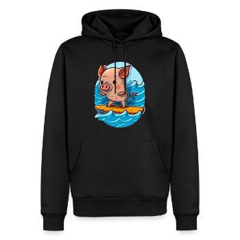 Cute pig surfing in the sea on surfboard surfing - Men’s Premium Organic Hoodie - black - Front - Nico (187cm)