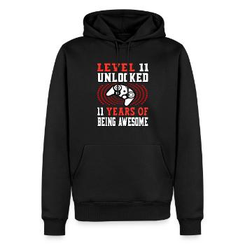 Niveau 11 débloqué - 11 anniversaire Rouge joueur - Sweat à capuche Premium bio Homme - noir - Devant - Nico (187cm)