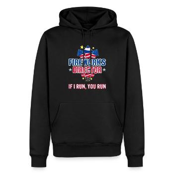 Directeur de feux d’artifice Si je cours, vous courez - 4 juillet - Sweat à capuche Premium bio Homme - noir - Devant - Nico (187cm)