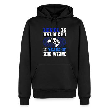 Level 14 unlocked - 14 Geburtstag Gamer blau - Men’s Premium Organic Hoodie - black - Front - Nico (187cm)