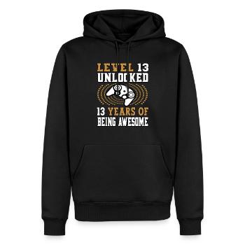 Level 13 unlocked - 13 Birthday Gamer golden - Men’s Premium Organic Hoodie - black - Front - Nico (187cm)