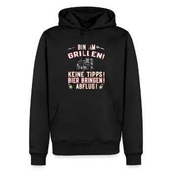Bin am Grillen - Bier bringen - Smoker und Grill. - Männer Premium Bio Hoodie - Schwarz - Vorne - Nico (187cm)