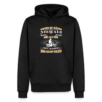 Ne sous-estimez jamais un vieil homme - mobylette - Sweat à capuche Premium bio Homme - noir - Devant - Nico (187cm)