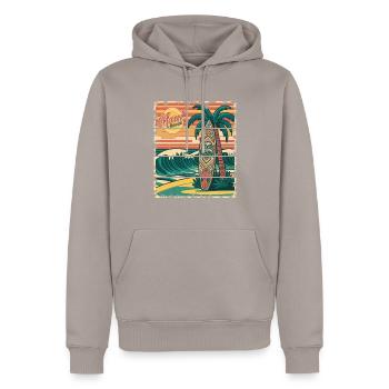 Retro 70s 80s Maui Vintage Hawaii Tropical - Männer Premium Bio Hoodie - Taupe - Vorne - Nico (187cm)