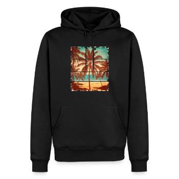 Plage de palmiers rétro tropicales vintage - Sweat à capuche Premium bio Homme - noir - Devant - Nico (187cm)