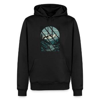 Retro Mountains - Montagnes, Randonnée, Vélo, Trekking - Sweat à capuche Premium bio Homme - noir - Devant - Nico (187cm)