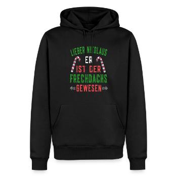 Lieber Nikolaus er ist der Frechdachs Weihnachten - Männer Premium Bio Hoodie - Schwarz - Vorne - Nico (187cm)