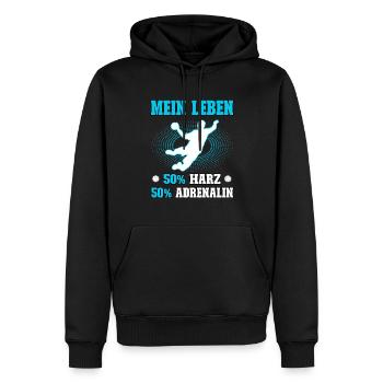 Mein Leben 50 Harz 50 Adrenalin Männer Handball - Männer Premium Bio Hoodie - Schwarz - Vorne - Nico (187cm)