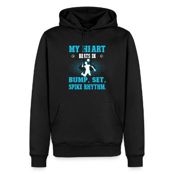 Heart beats in Bump, Set, Spike Rhythm Volleyball - Männer Premium Bio Hoodie - Schwarz - Vorne - Nico (187cm)