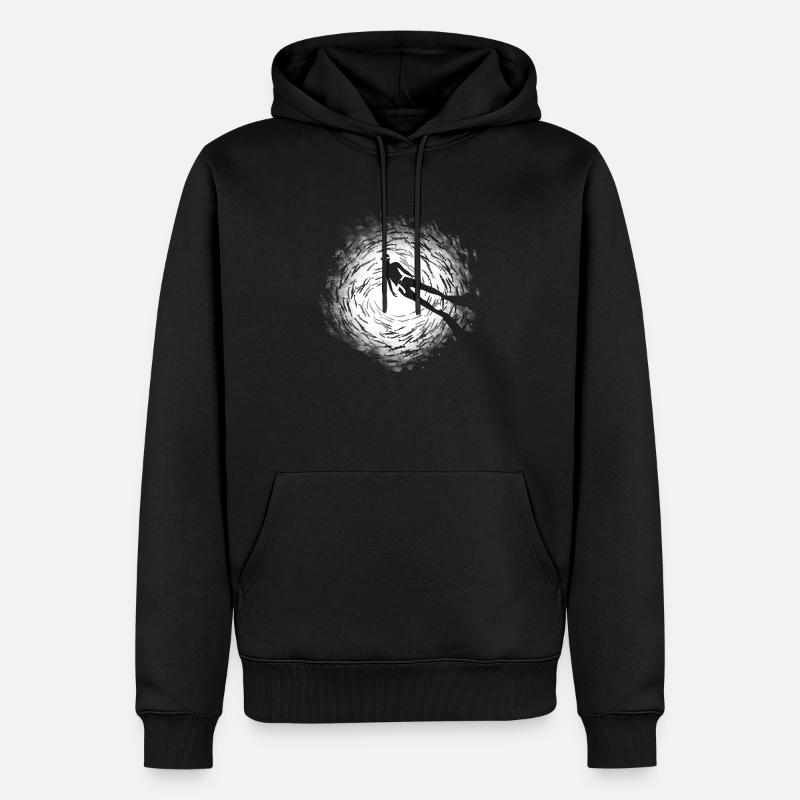 Plongeur apnee entouré de poisson - Sweat à capuche Premium bio Homme - noir