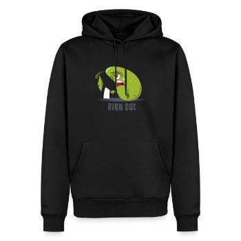 VL116_BirnOut_4c - Männer Premium Bio Hoodie - Schwarz - Vorne - Nico (187cm)
