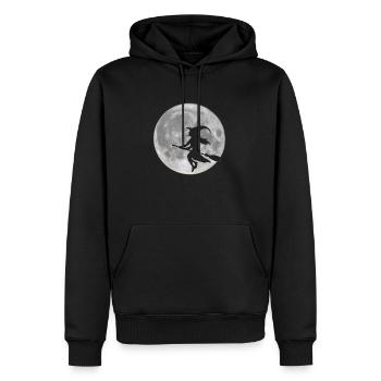 Fliegende Hexe vor Mond - Männer Premium Bio Hoodie - Schwarz - Vorne - Nico (187cm)