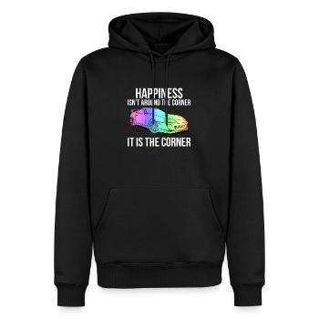 Happiness is the corner - Men’s Premium Organic Hoodie - black - Front - Nico (187cm)
