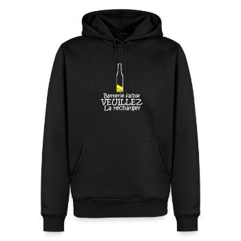 Batterie faible - Sweat à capuche Premium bio Homme - noir - Devant - Nico (187cm)