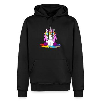 Licorne arc-en-ciel lunettes coeurs - Sweat à capuche Premium bio Homme - noir - Devant - Nico (187cm)