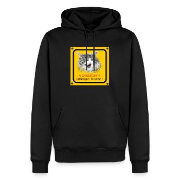 Katze lustig bissig Warnschild Achtung Vorsicht - Männer Premium Bio Hoodie - Schwarz - Vorne - Nico (187cm)