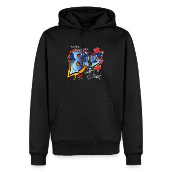 18 ans - Sweat à capuche Premium bio Homme - noir - Devant - Nico (187cm)