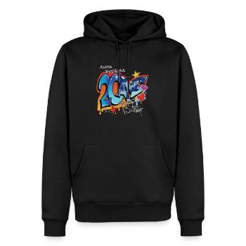 20 ans - Sweat à capuche Premium bio Homme - noir - Devant - Nico (187cm)
