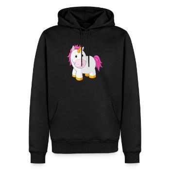 Pinkes glückliches Comic Einhorn - Männer Premium Bio Hoodie - Schwarz - Vorne - Nico (187cm)