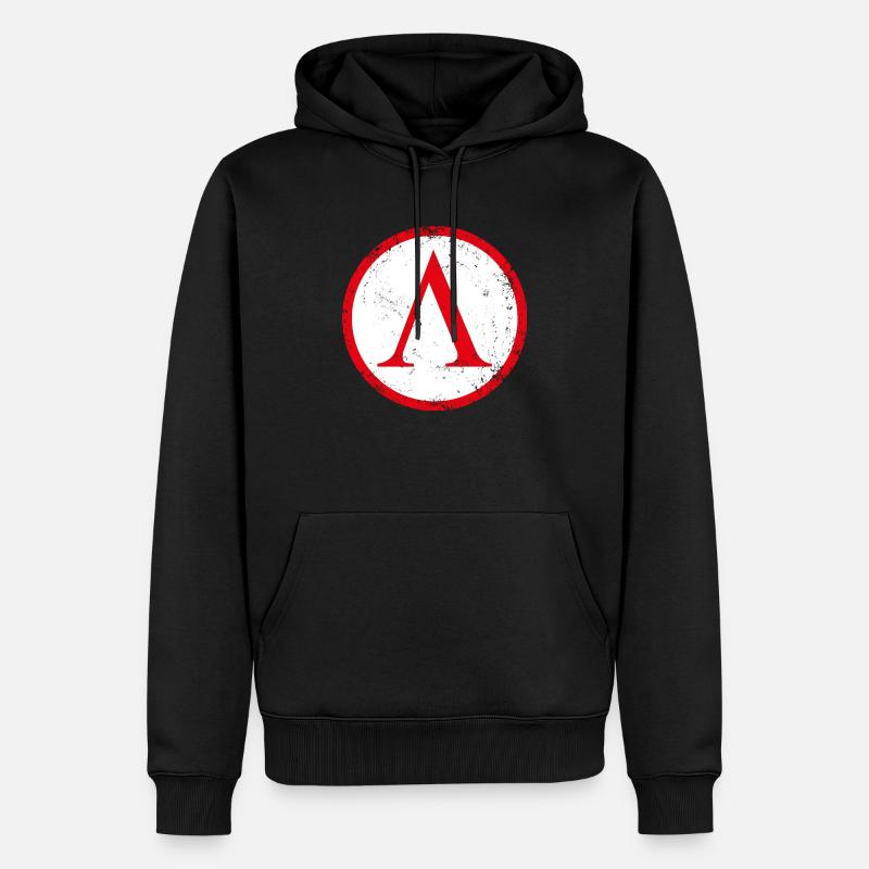 Spartan shield used - Männer Premium Bio Hoodie - Schwarz
