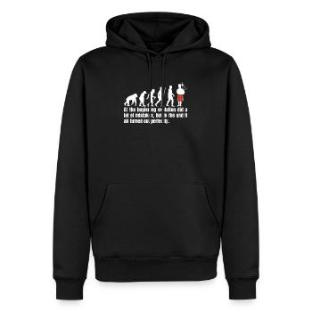 Funny Kilt Evolution Saying Darwin T-Shirt - Men’s Premium Organic Hoodie - black - Front - Nico (187cm)