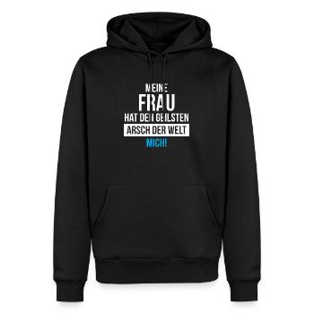 Meine Frau hat den geilsten Arsch der Welt - Männer Premium Bio Hoodie - Schwarz - Vorne - Nico (187cm)