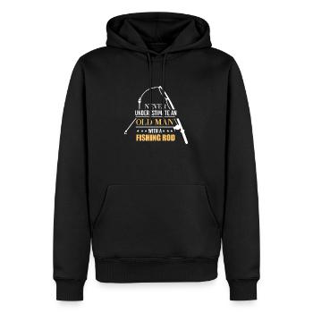Never underestimate an old man with a fishing rod - Männer Premium Bio Hoodie - Schwarz - Vorne - Nico (187cm)