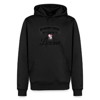 Je M'en Fous, Je Suis Une Licorne - Sweat à capuche Premium bio Homme - noir - Devant - Nico (187cm)