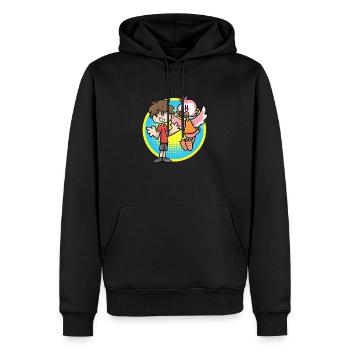 Flamingo und Kinderkarikatur - Männer Premium Bio Hoodie - Schwarz - Vorne - Nico (187cm)