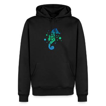 Cadeau de tatouage tribal polynésien hippocampe maori - Sweat à capuche Premium bio Homme - noir - Devant - Nico (187cm)