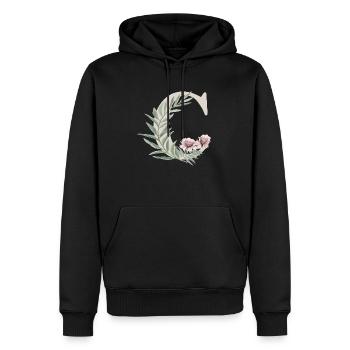 Lettre C avec des fleurs - Sweat à capuche Premium bio Homme - noir - Devant - Nico (187cm)