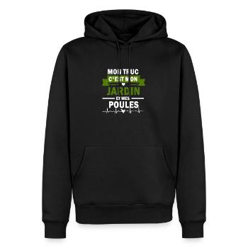 mon truc c'est mon jardin et mes poules - Sweat à capuche Premium bio Homme - noir - Devant - Nico (187cm)