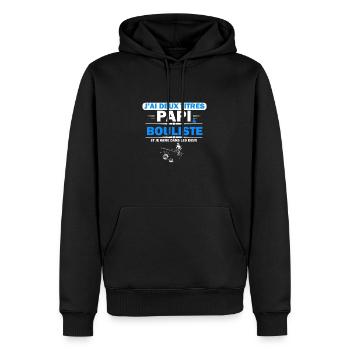 j'ai deux titres papa & bouliste humour petanque - Sweat à capuche Premium bio Homme - noir - Devant - Nico (187cm)
