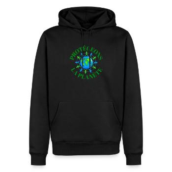 logo protect the planet - Men’s Premium Organic Hoodie - black - Front - Nico (187cm)