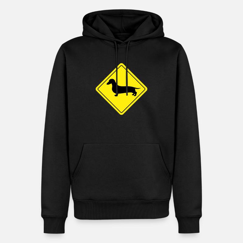 Panneau signalisation jaune Dachshund Teckel - Sweat à capuche Premium bio Homme - noir