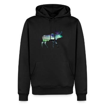 Double Exposure Tiere Elch Nordlicht Geschenkidee - Männer Premium Bio Hoodie - Schwarz - Vorne - Nico (187cm)
