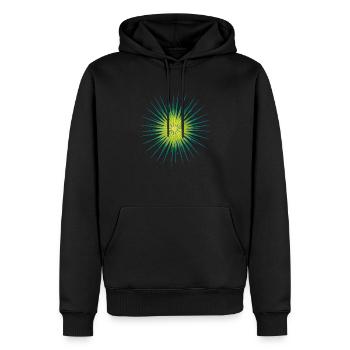 Bleu Vert Jaune Dahlia Ombre Oursin - Sweat à capuche Premium bio Homme - noir - Devant - Nico (187cm)