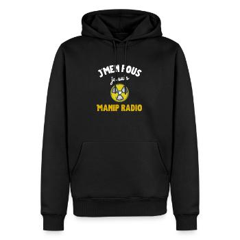 J'men fou je suis manip radio - Sweat à capuche Premium bio Homme - noir - Devant - Nico (187cm)